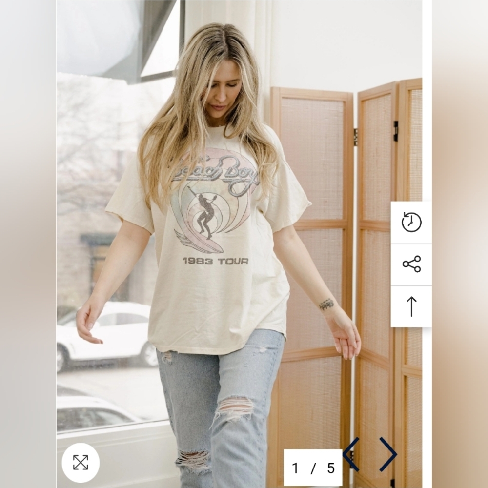 Livy Lu Rolling Stones Zip Code Off White Thrifted Distressed Tee
